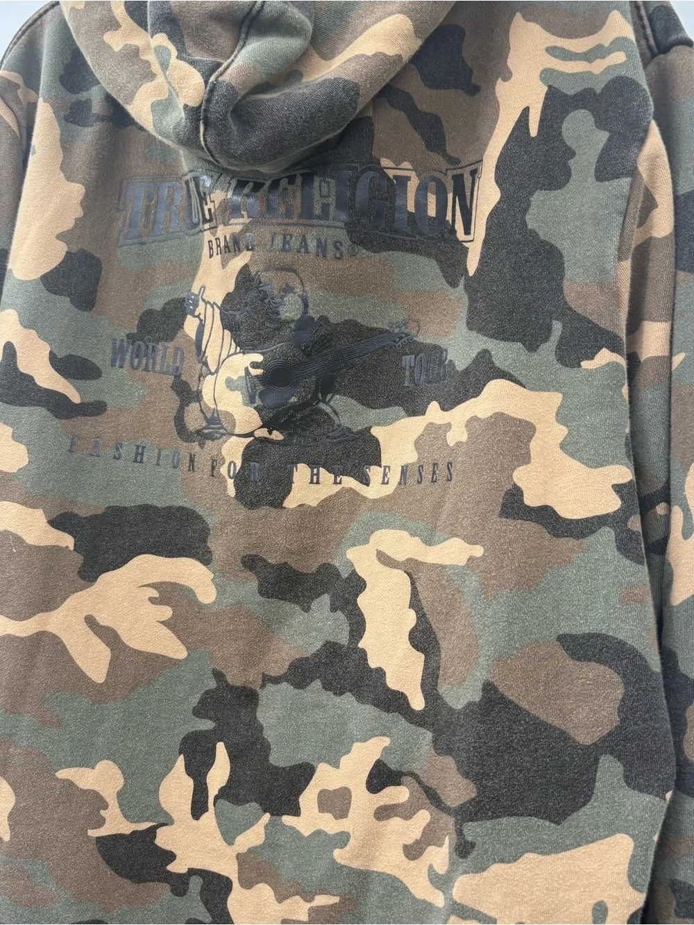 True Religion Men's Camo Zip-Up Hoodie in Olive Green, Tan, Black